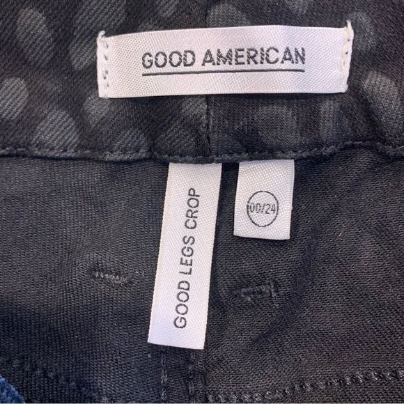 Good American Good Legs Crop Skinny Jeans Black Tonal Leopard Print Size 24 - Picture 8 of 10